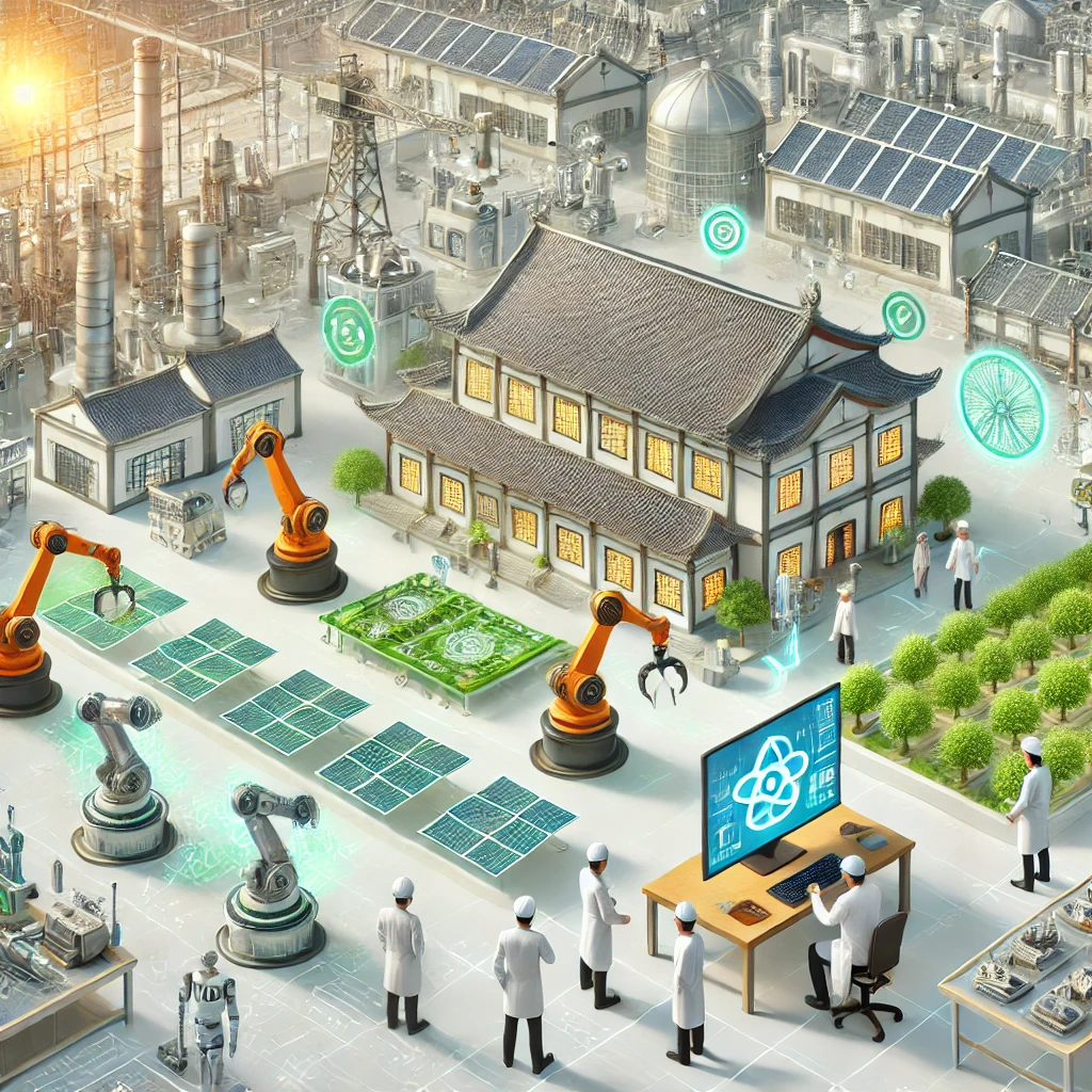 Kaiyun官方今日制造业:2024年我国智能制造与绿色生产的结合(图1) A Chinese-style industrial setting featuring the integration of intelligent manufacturing and green production. The scene includes modern automated manufacturing lines with robots, intelligent sensors, and green production technologies such as solar panels and eco-friendly materials. The background displays a clean, well-organized factory environment with Chinese architectural elements, symbolizing technological innovation and environmental sustainability. Engineers and workers are seen collaborating on the smart manufacturing line, emphasizing precision, efficiency, and environmental consciousness.