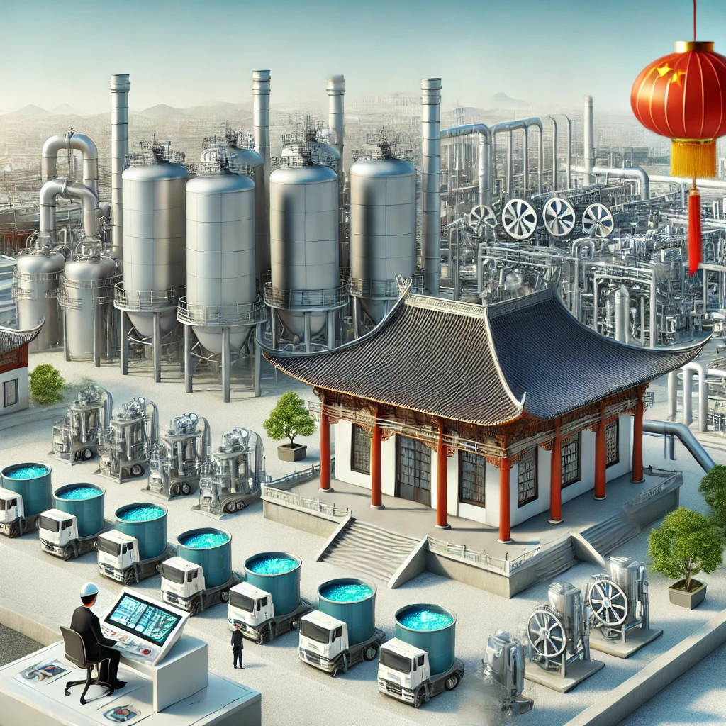 新兴环保技术:推动工业可持续发展的新引擎(图1) A Chinese-style industrial setting featuring advanced environmental protection technologies for pollution control. The scene includes modern waste gas treatment systems, wastewater treatment plants, and solid waste processing units. The background shows a clean, well-organized factory environment with Chinese architectural elements, symbolizing technological innovation and environmental sustainability. Engineers and workers are seen operating and maintaining the pollution control equipment, emphasizing precision, expertise, and environmental consciousness.